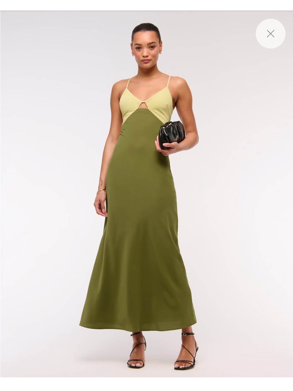 Abercrombie & Fitch Olive and Pale Yellow Two-Tone Slip Maxi Dress
